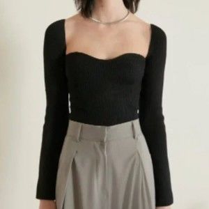 Pixie Market Chiara Bustier Knit Long Sleeve Top  Size M